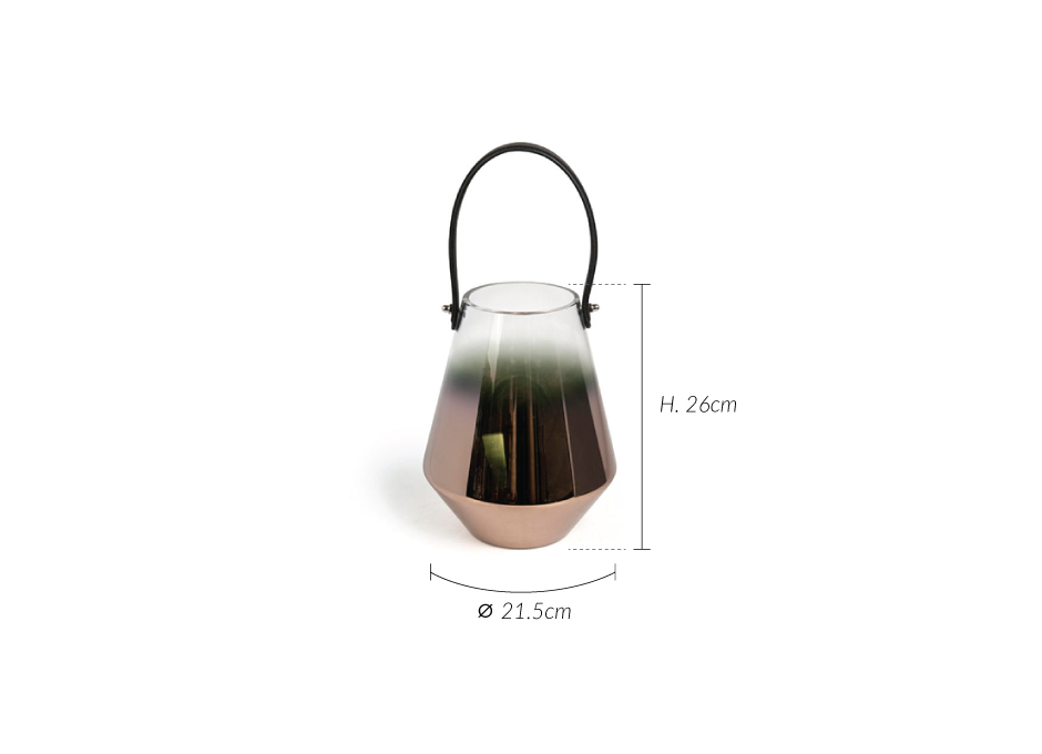 Tealight with leather handle M, 26.5×21.5cm, Bronze, T3-G30/COP