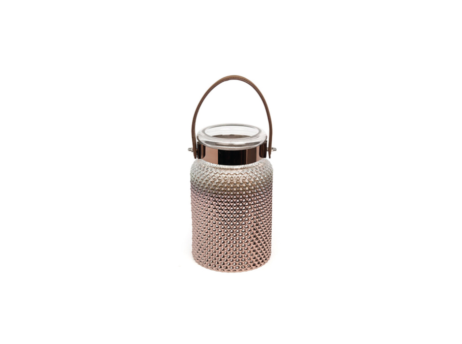 Tealight with leather handle S, 25x15cm, Bronze, T3-G27/COP