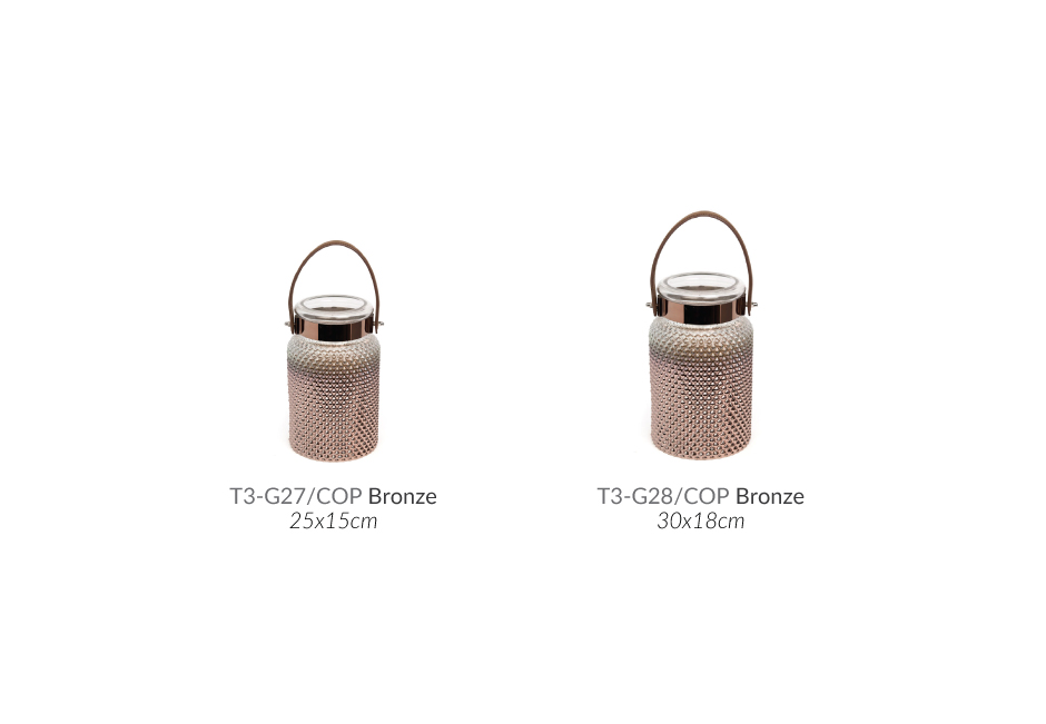 Tealight with leather handle S, 25x15cm, Bronze, T3-G27/COP