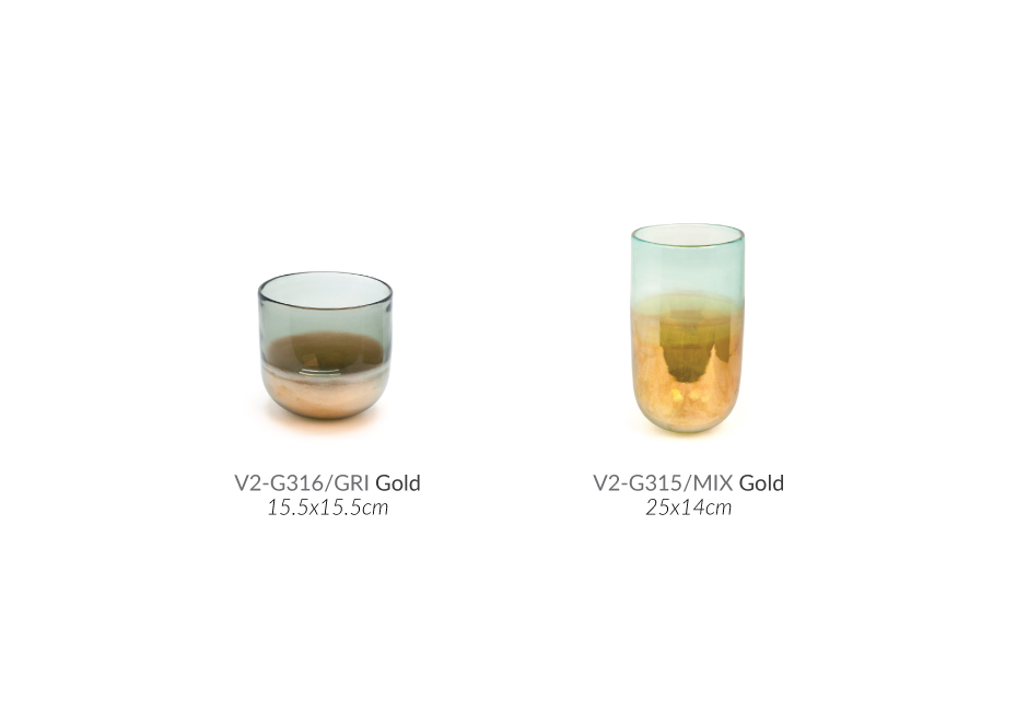 Vase two color glass, 15.5×15.5cm, Gold, V2-G316/GRI