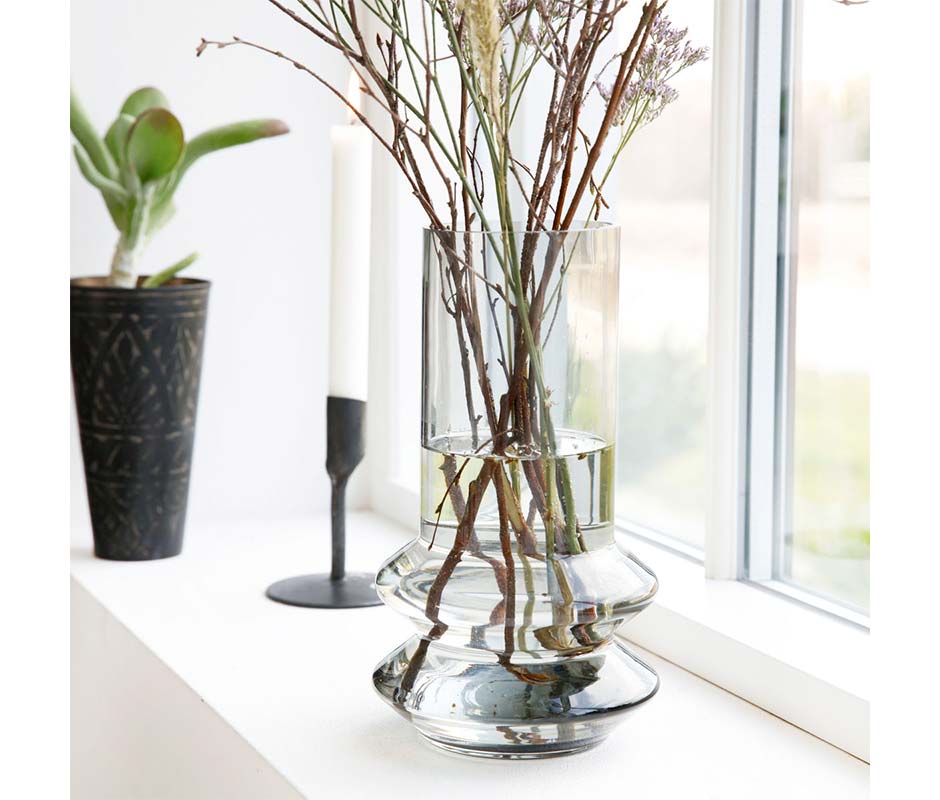 Vase, Glass, Grey, Ø14x24cm, wl0331