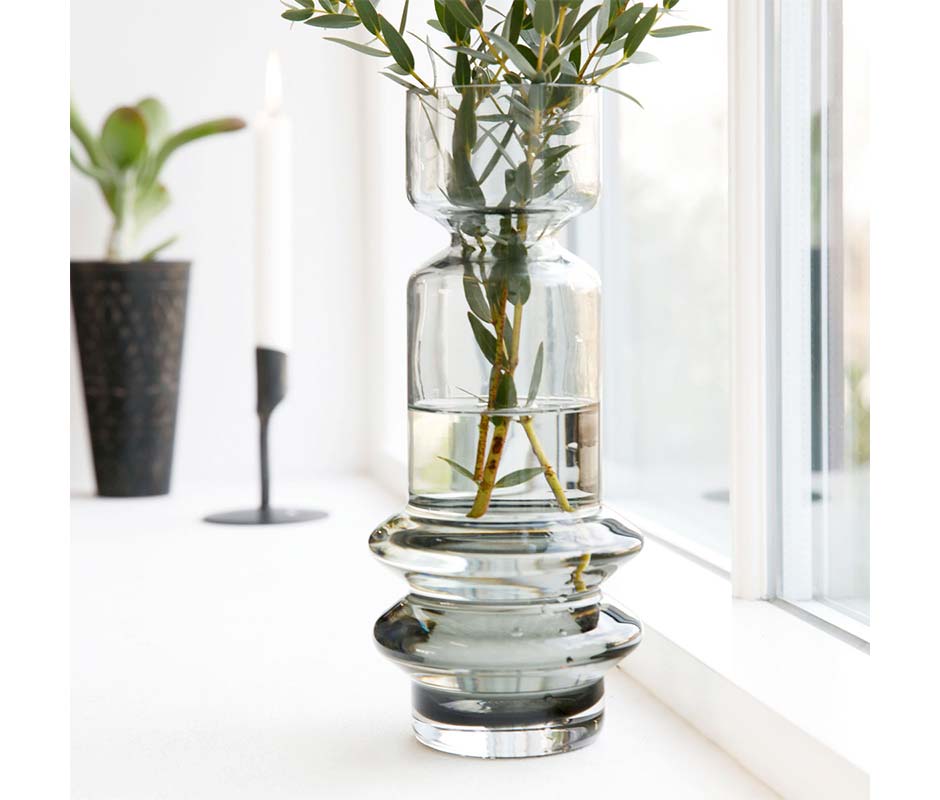 Vase, Glass, Grey, Ø7x25cm, wl0310