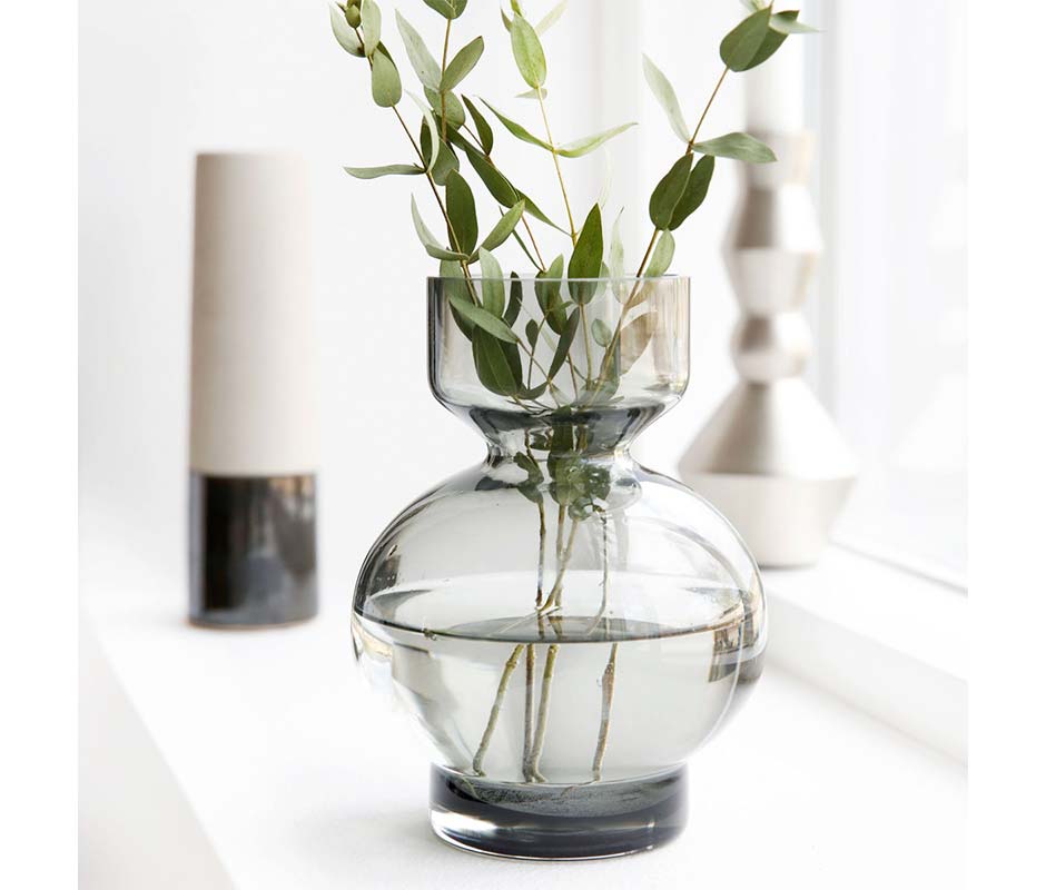 Vase, Glass, Grey, Ø12x16cm, wl0312