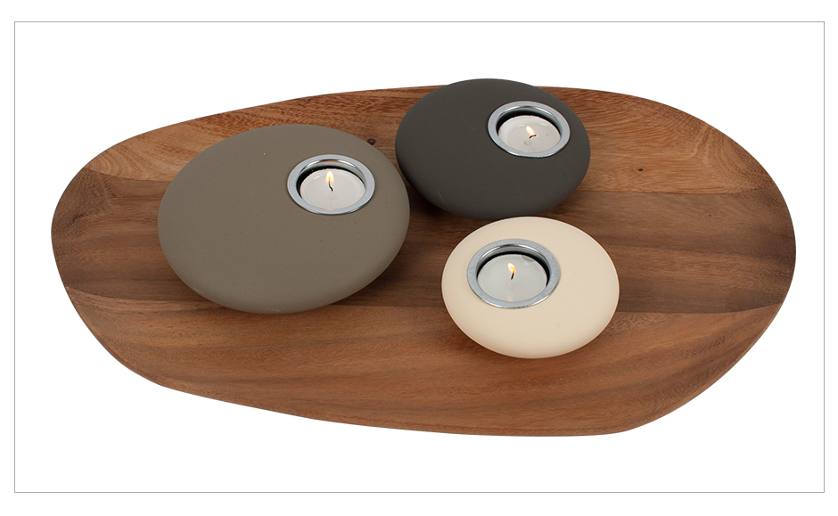 Pebble Candle Holder L, Grey, Dia. 15 x 3.9cm, 298L