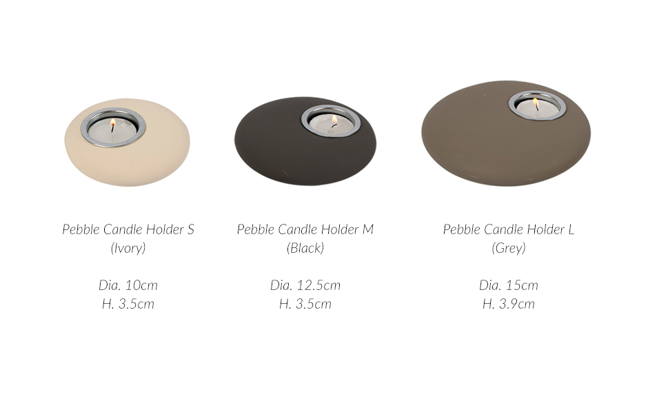Pebble Candle Holder L, Grey, Dia. 15 x 3.9cm, 298L