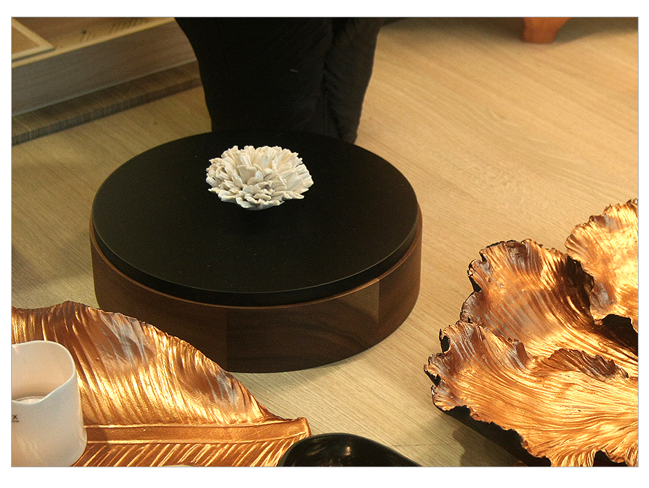 Nuvo Box ROUND (w.Carnation) L, Black Top, White Carnation, Dia.20 x 8cm, 379L