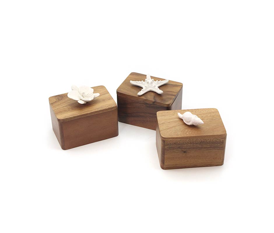 WOODEN BOX (STARFISH), White, 9.2x13x10cm, KDTD 669SF