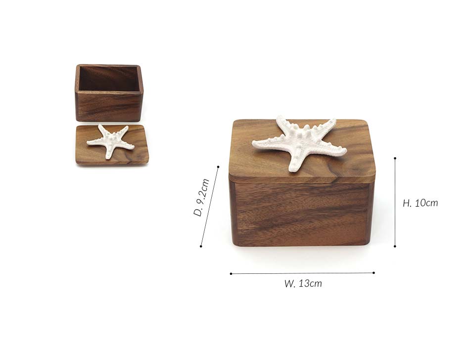 WOODEN BOX (STARFISH), White, 9.2x13x10cm, KDTD 669SF
