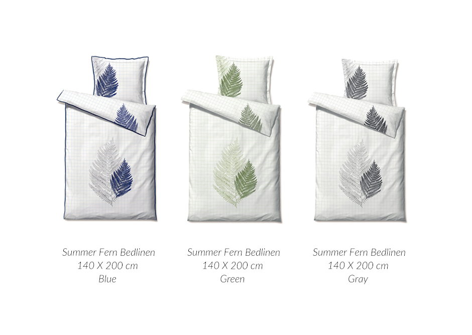Summer Fern Bedlinen, 140 x 200cm, Grey, 722916