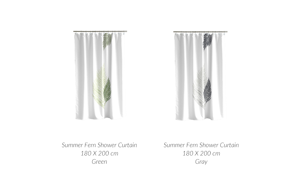Summer Fern Shower Curtain, 180 x 200cm, Grey, 723088