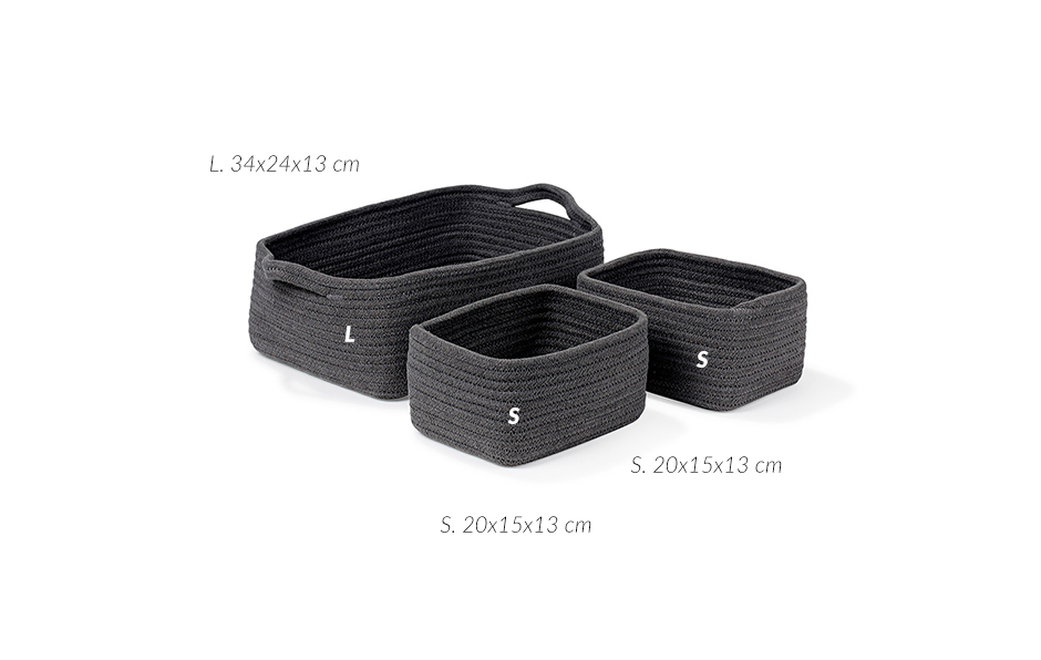 Zen Rectangle Basket set(3pcs), Grey, 976074
