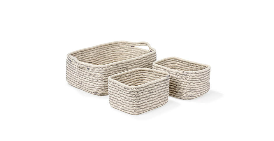 Zen Rectangle Basket set(3pcs), White, 976075