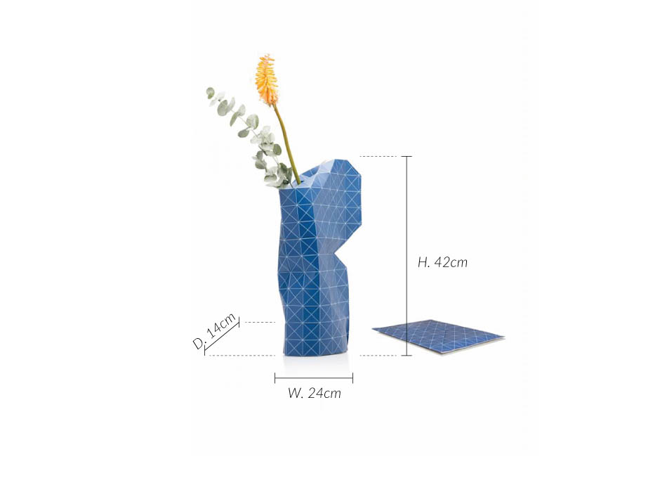 Paper Vase Cover Grid Blue, 24x14x42cm, FP1180